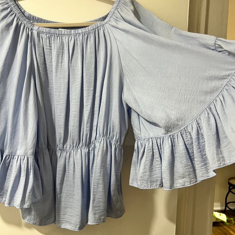 Do+Be Light Blue Off-Shoulder Ruffle Blouse – Size L 💙✨ - Picture 4 of 12